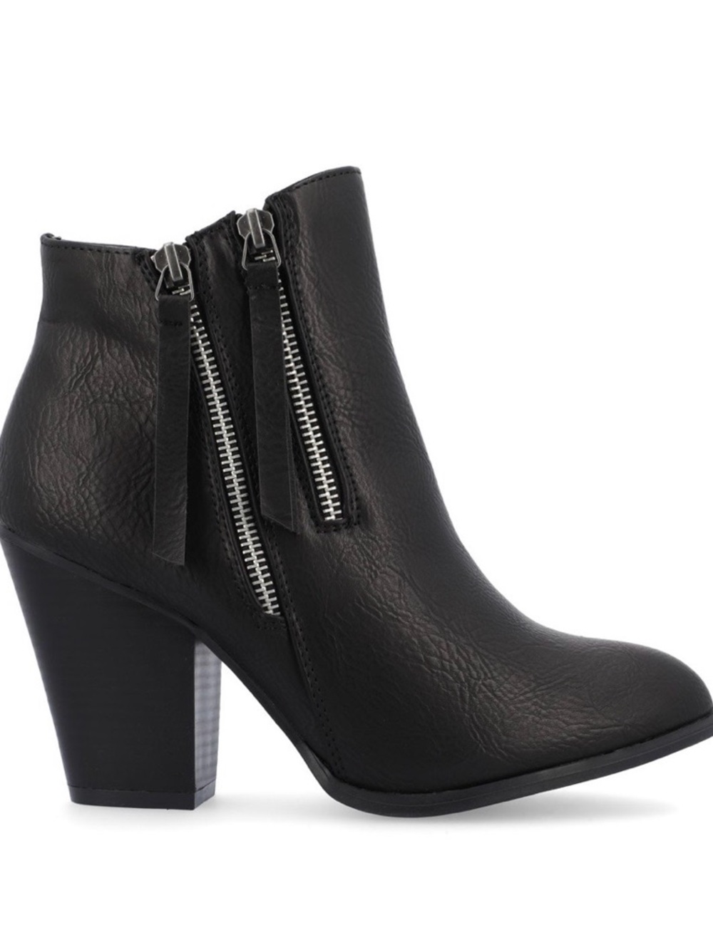 Faux Leather Dual Zipper Accent Ankle Bootie